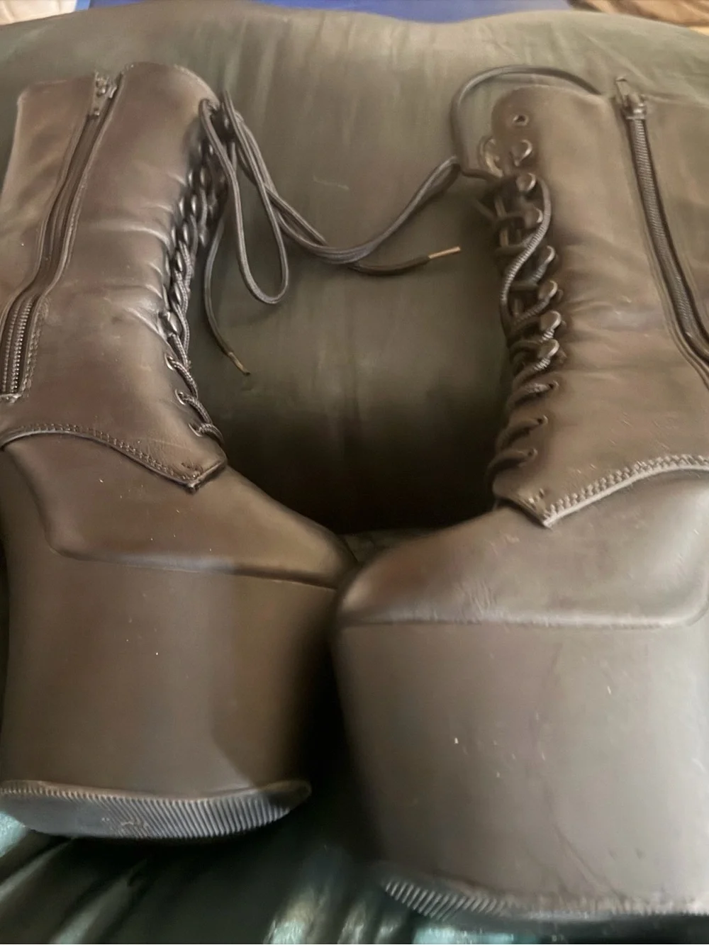 Adore Black Lace-Up Platform Boots, new without tags